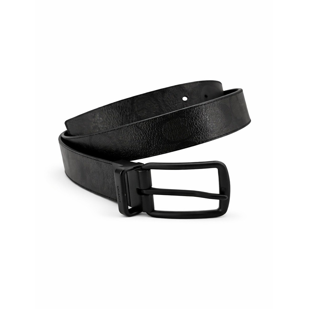 Coach Mens 42 Black Gray Leather Reversible Logo Belt